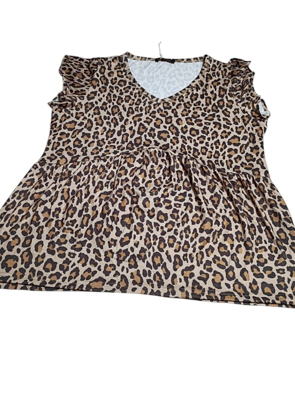 Fantaslook Leopard Print Babydoll Peplum Top - Flutter Sleeve (Size L)